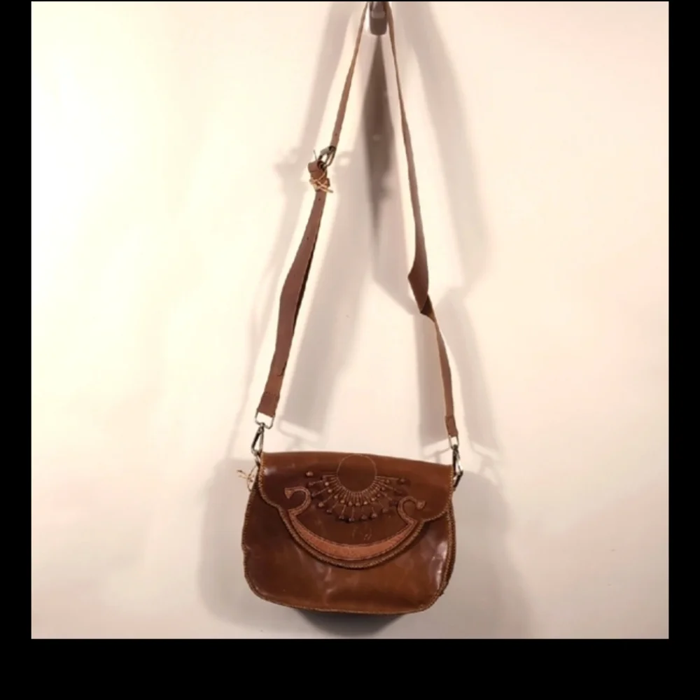 Handmade Elegant Brown Leather Crossbody Bag with Gold Accents